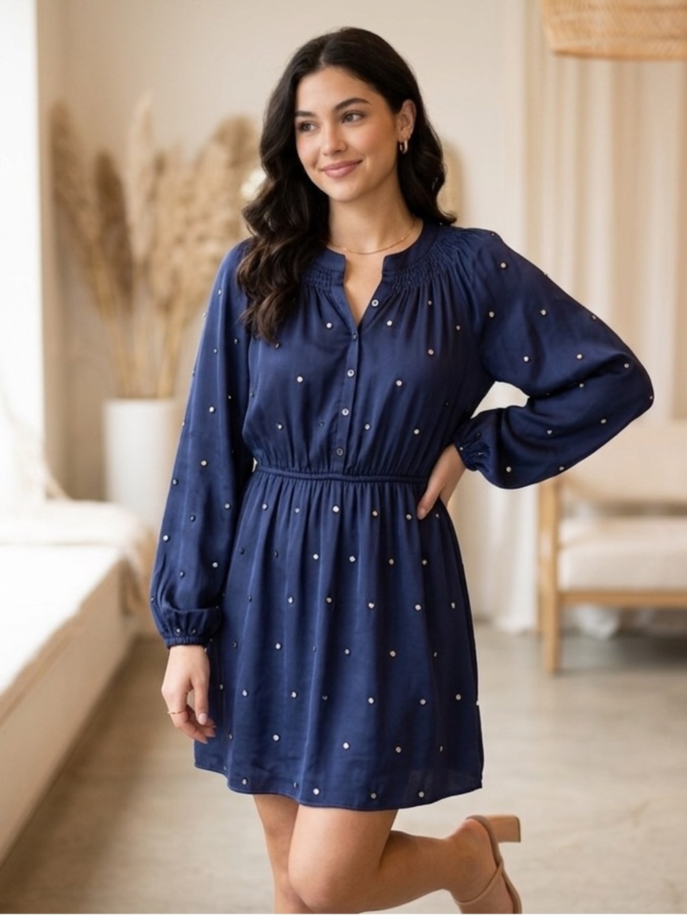Lilly Pulitzer Navy Blue Long-Sleeve Dress 100% Silk